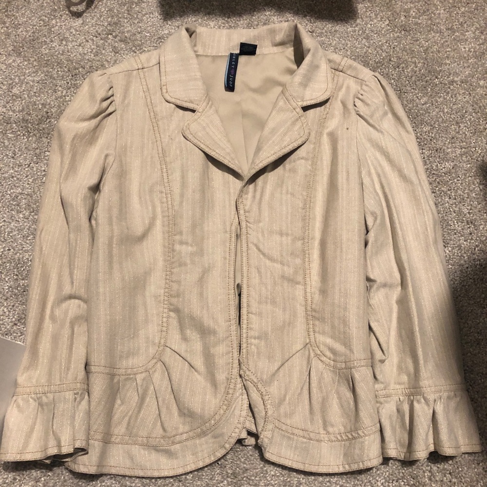 Ashley Judd Light Beige Striped Women's Blazer